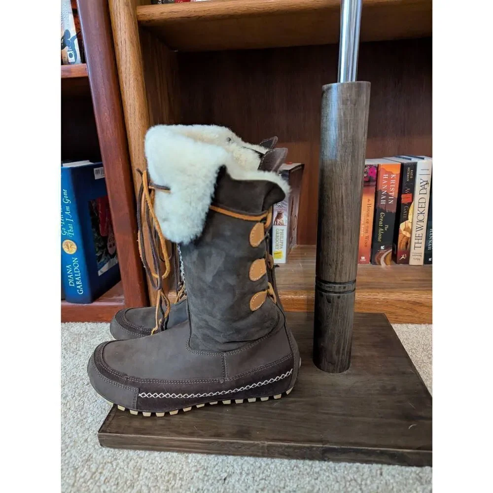Technica Women’s 7 Brown Leather Sherpa Lined Mid Calf Snow Boots Laced